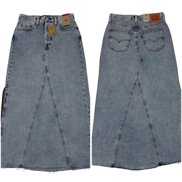 NEW Levi’s Women’s Long Denim Skirt Sz 28 US 6 Small Light Wash Side Slit NWT - Picture 1 of 15